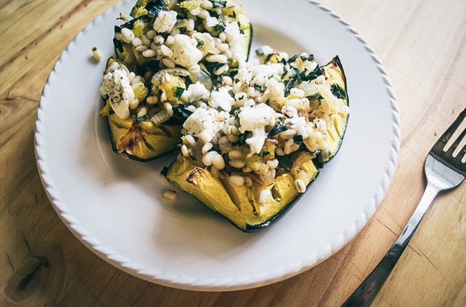 Acorn Squash with Kale Barley and Goat CHeese-1