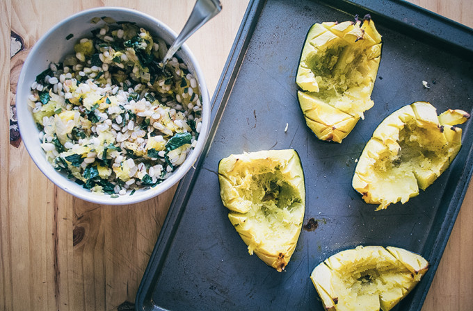 Acorn Squash with Kale Barley and Goat CHeese-7