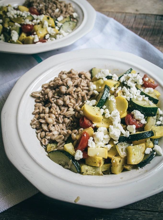 Summer Squash and Farro Veggie Bowl Lemons and Basil
