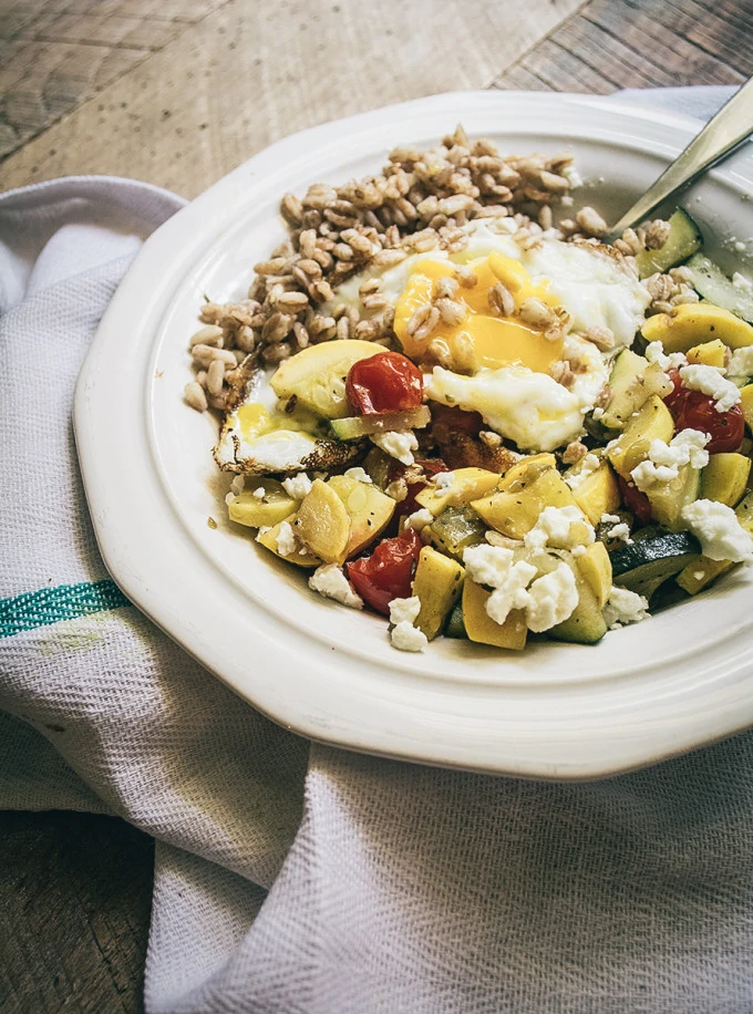 Summer Squash and Farro Veggie Bowl Lemons and Basil