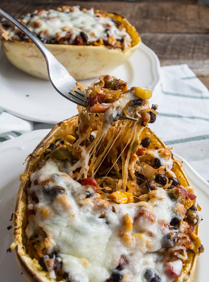 Stuffed Spaghetti Squash Burrito Bowls | Lemons and Basil