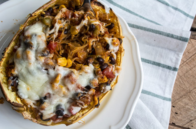 Stuffed Spaghetti Squash Burrito Bowls | Lemons and Basil