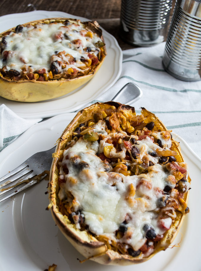 Stuffed Spaghetti Squash Burrito Bowls | Lemons and Basil