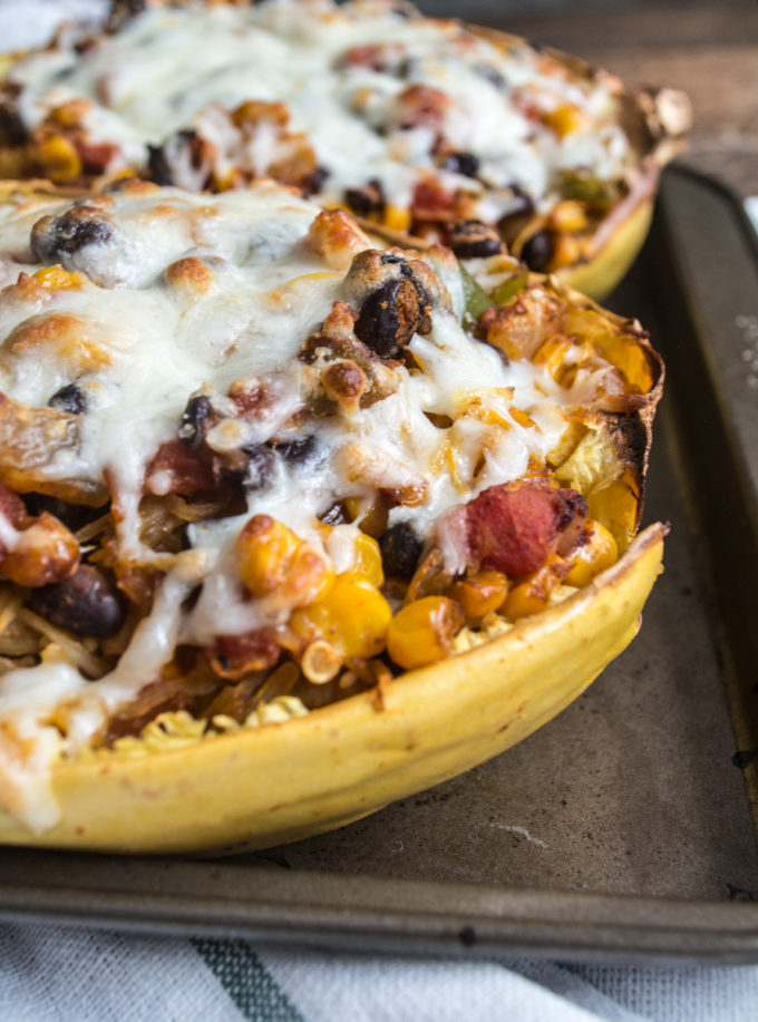 Stuffed Spaghetti Squash Burrito Bowls | Lemons and Basil