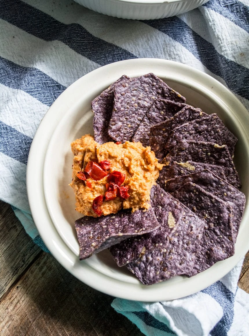 White Bean Hummus with Roasted Garlic and Red Pepper | Lemons and Basil 