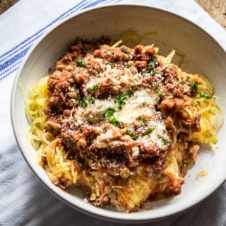 Baked Lentil Marinara Spaghetti Squash | Lemons and Basil