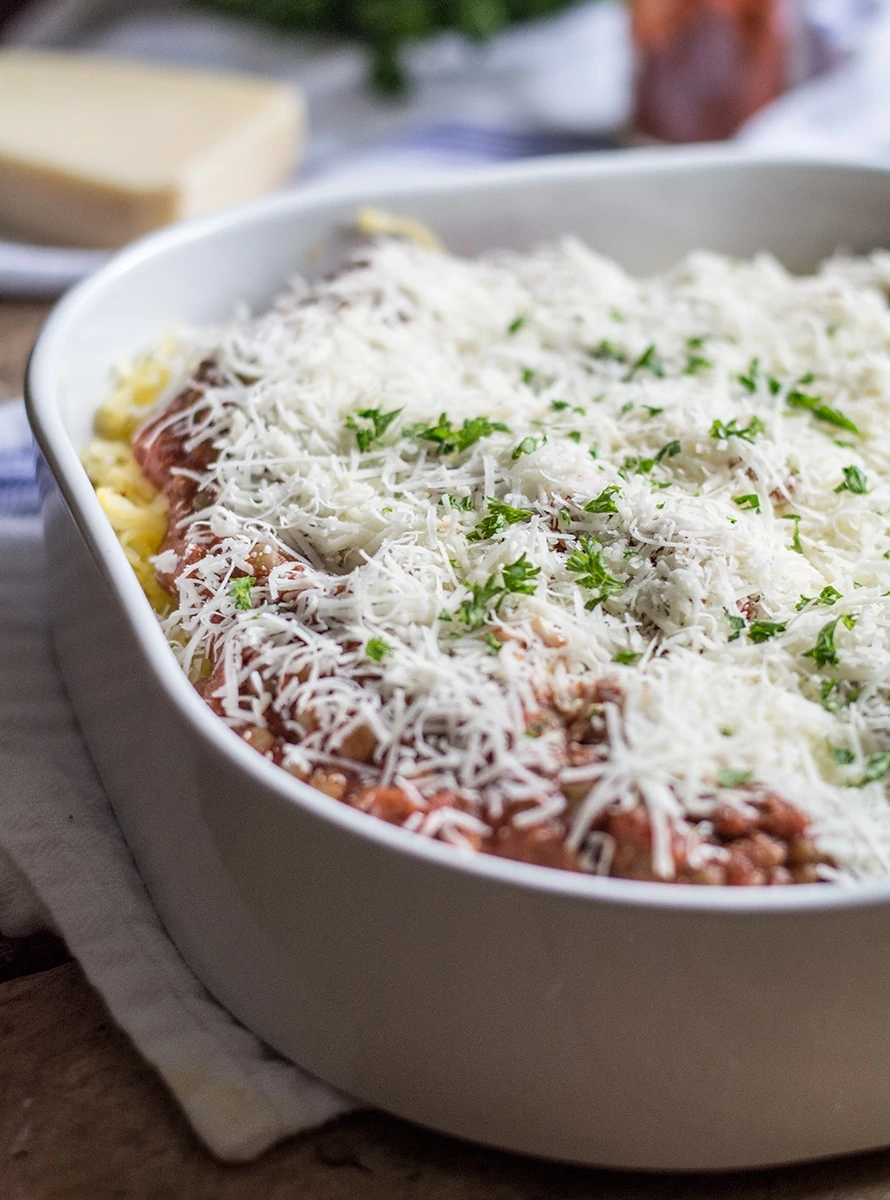 Baked Lentil Marinara Spaghetti Squash | Lemons and Basil