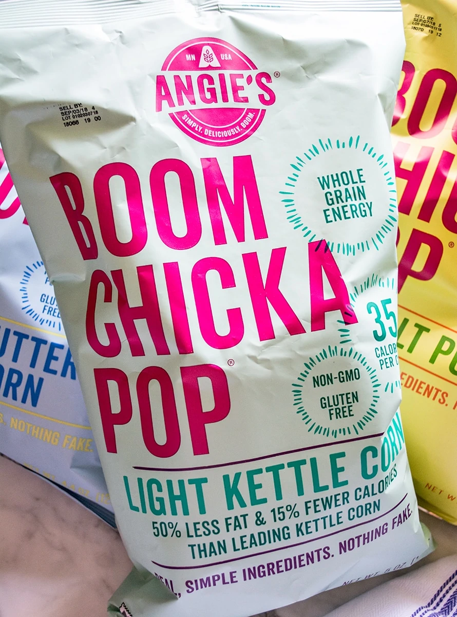 Chocolate Peanut Butter Popcorn Bars + Angie's BOOMCHICKAPOP | Lemons and Basil