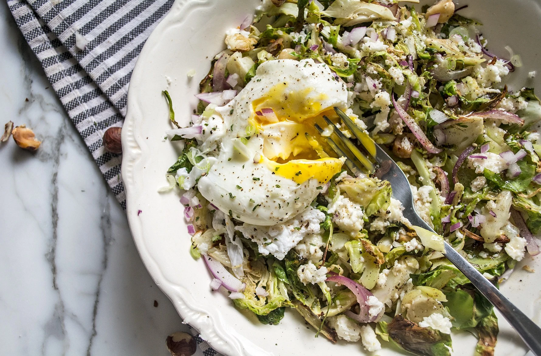 Brussels Sprouts Breakfast Bowl with Poached Eggs | Lemons and Basil