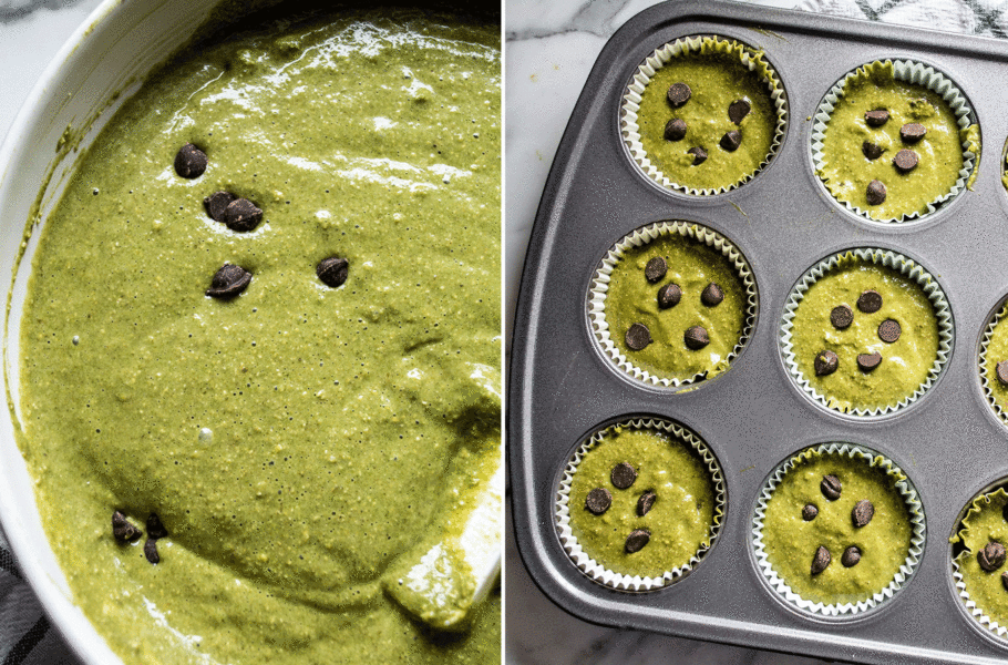 Green Smoothie Chocolate Chip Muffins | Lemons and Basil