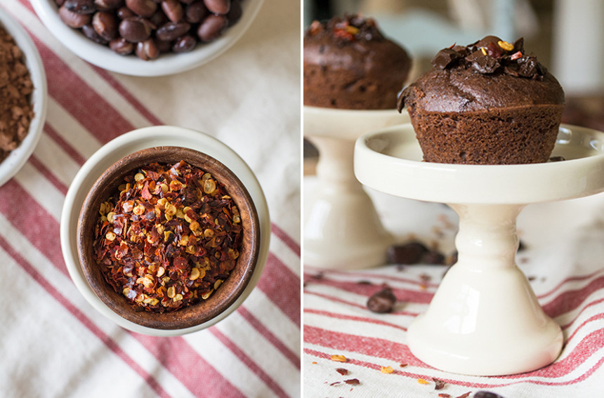Fudgy Flourless Chocolate Chili Muffins Lemons and Basil