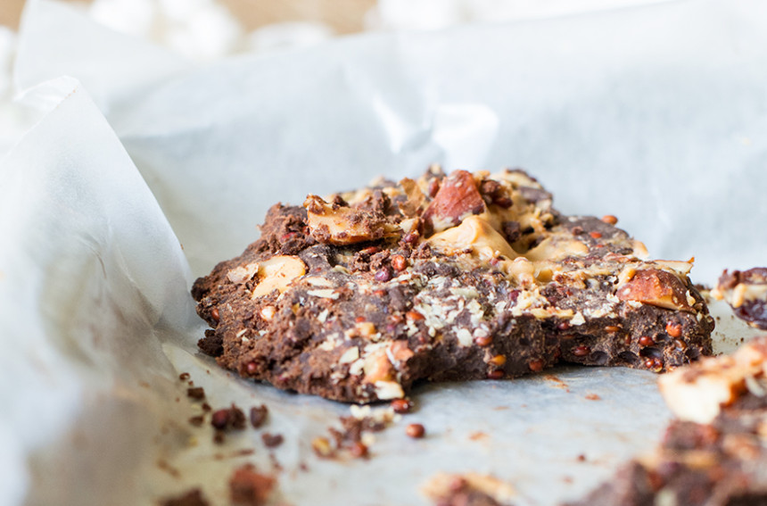 Dark Chocolate Bark with Toasted Quinoa and Nuts Lemons and Basil