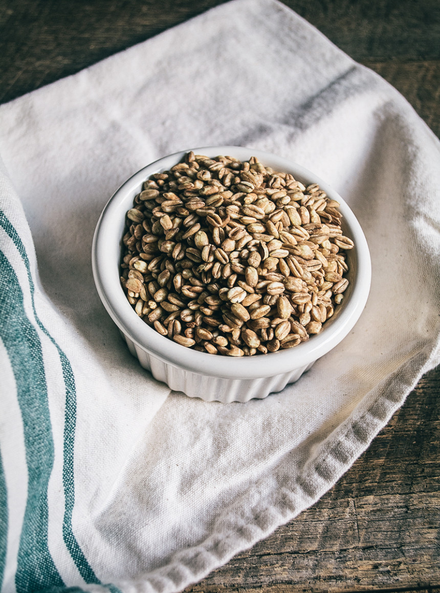Asian Fried Farro with Roasted Eggplant Lemons and Basil