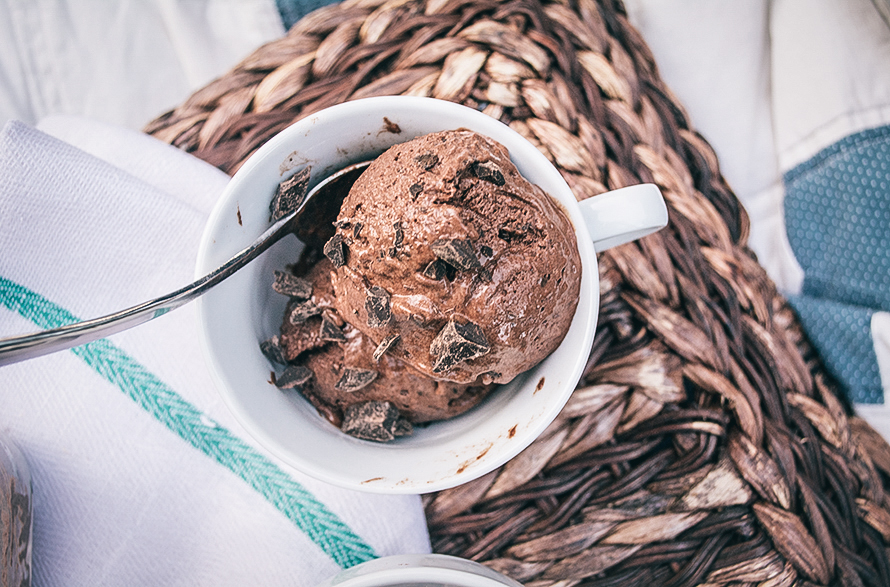 Dark Chocolate Chunk Ice Cream with Cayenne Lemons and Basil