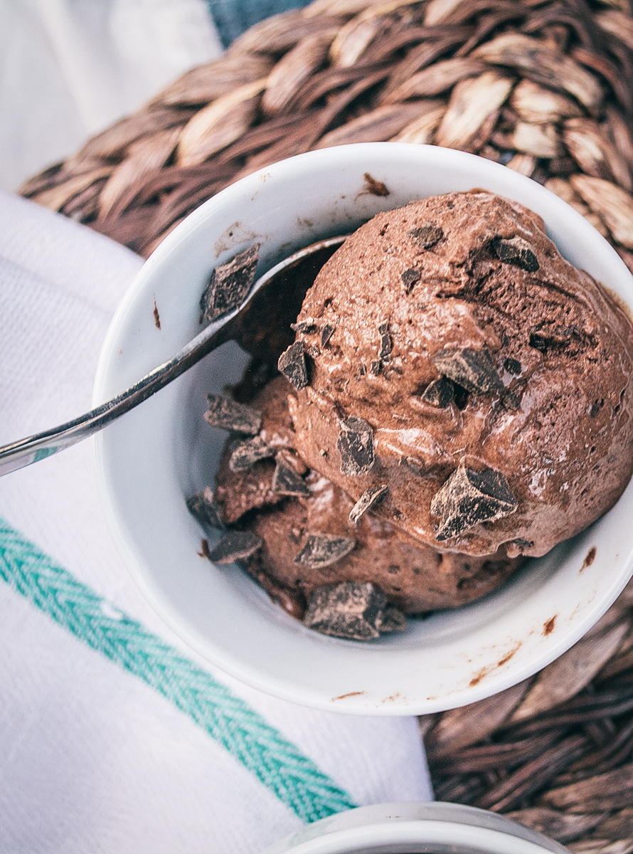 Dark Chocolate Chunk Ice Cream with Cayenne Lemons and Basil