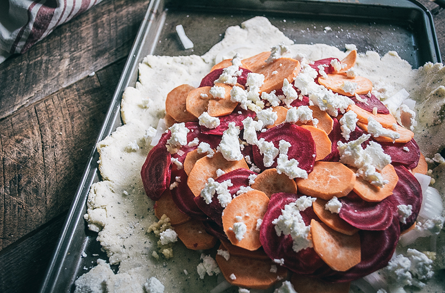 Sweet Potato Beet and Goat Cheese Galette + Gluten Free Lemons and Basil