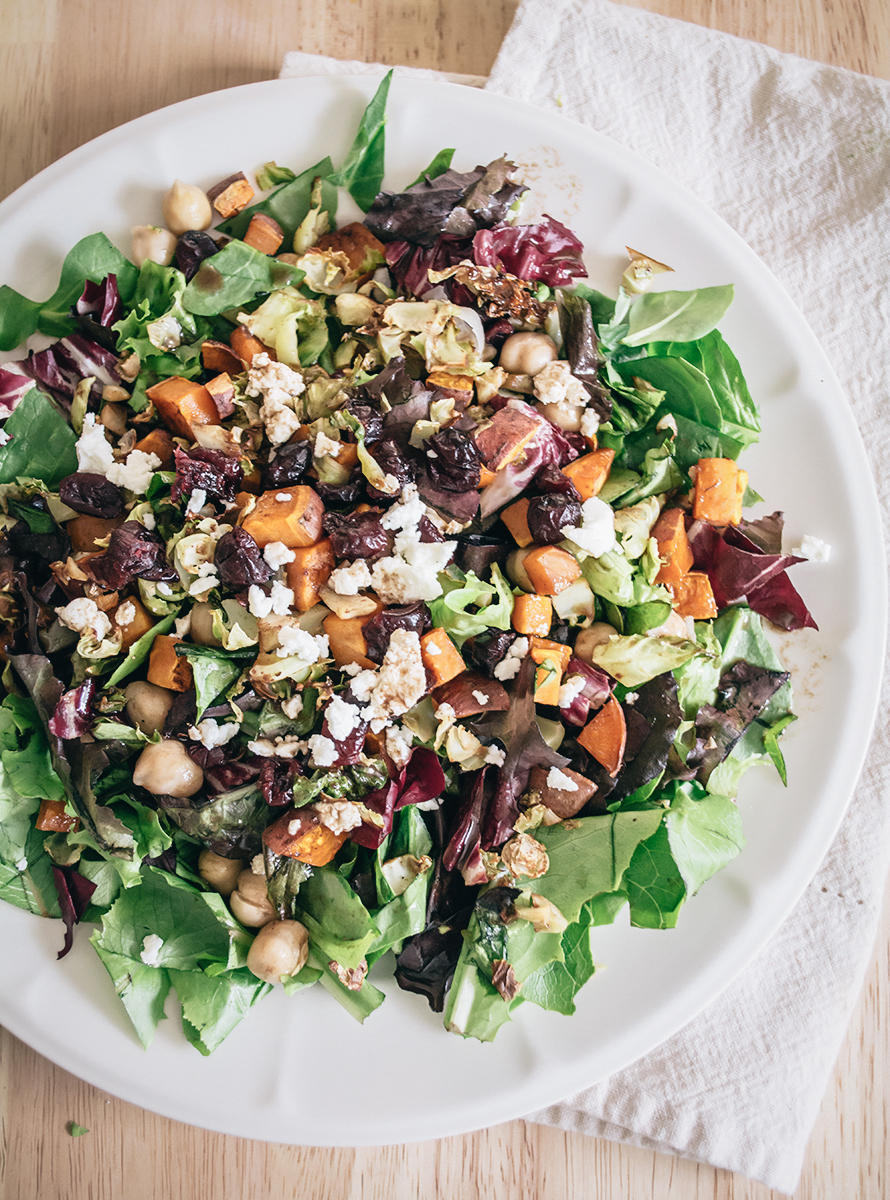 Roasted Sweet Potato and Brussels Sprout Salad | Lemons and Basil