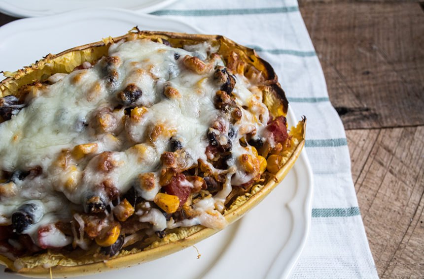 Stuffed Spaghetti Squash Burrito Bowls | Lemons and Basil