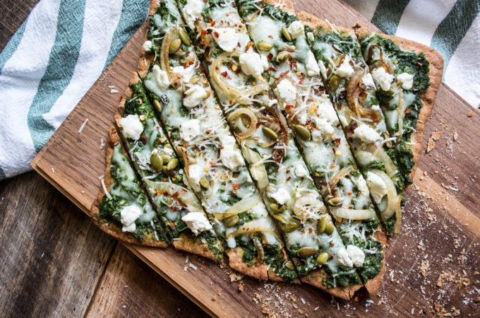 Spinach Pesto and Goat Cheese Pizza | Lemons and Basil