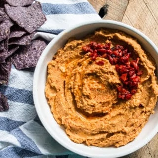 White Bean Hummus with Roasted Garlic and Red Pepper | Lemons and Basil