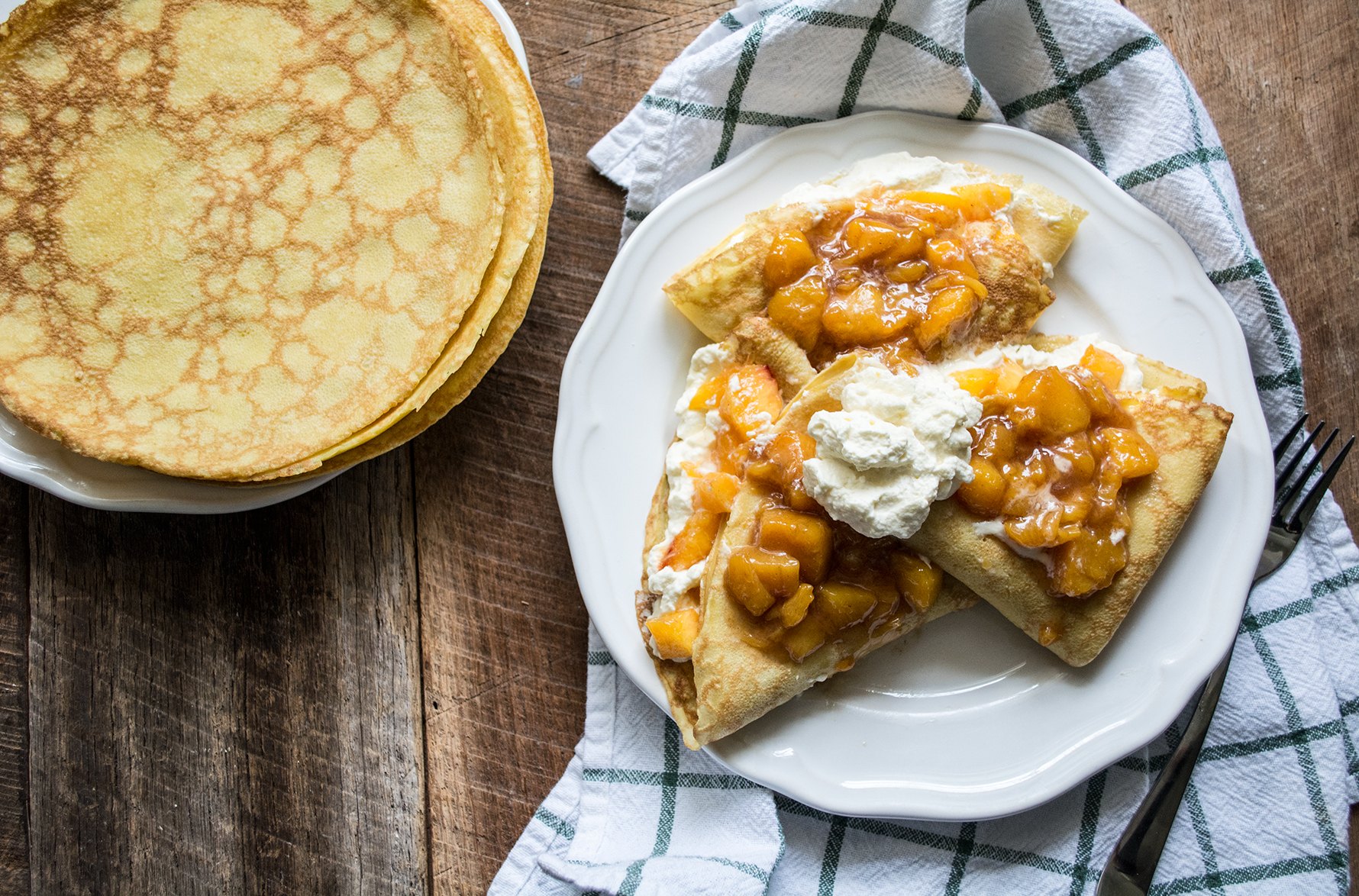 Peach Crepes with Goat Cheese Cream Filling | Lemons and Basil 