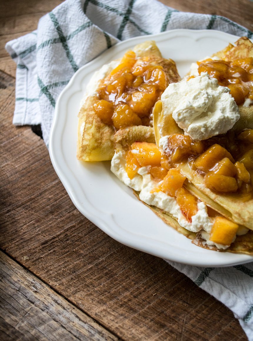 Peach Crepes with Goat Cheese Cream Filling | Lemons and Basil 