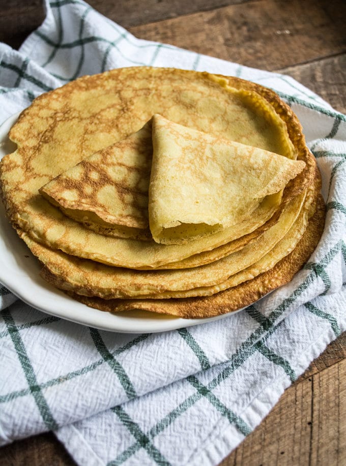 Peach Crepes with Goat Cheese Cream Filling