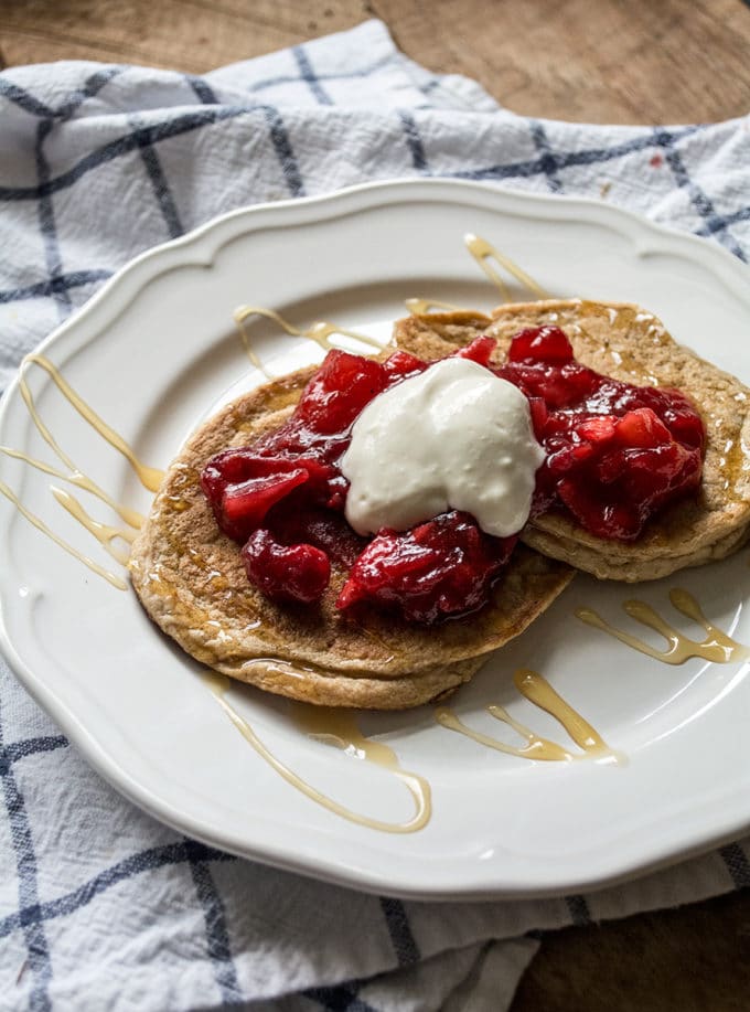 GlutenFree Pancakes with Cranberry Apple Compote Lemons and Basil