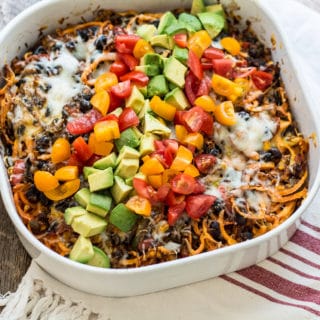 Sweet Potato Mexican Casserole with Roasted Corn and Black Beans | Lemons and Basil