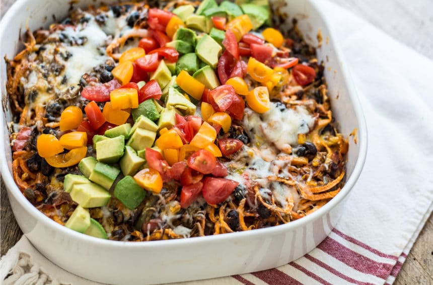 Sweet Potato Mexican Casserole with Roasted Corn and Black Beans
