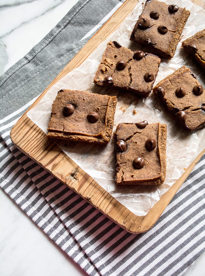 Healthy Chocolate Chip Fudgy Brownie Bars + Vegan Lemons and Basil