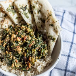 Spinach Masala with Organic Brown Rice and Naan Bread | Lemons and Basil