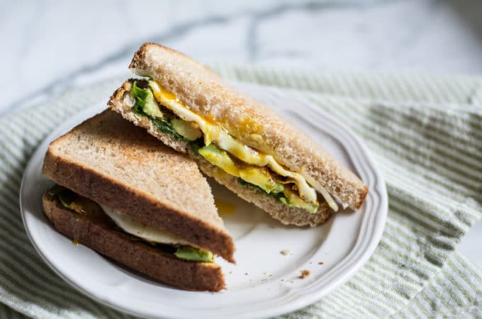 Avocado Egg and Spinach Breakfast Sandwich | Lemon and Basil