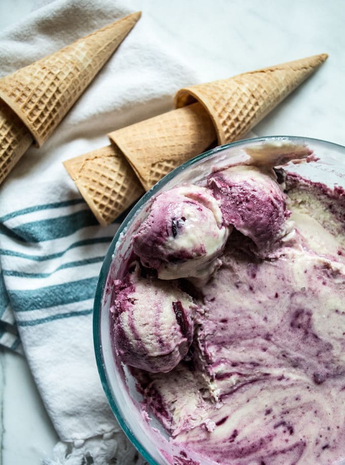 Memorial Day Lemon Blueberry Cheesecake Frozen Yogurt | Lemons and Basil