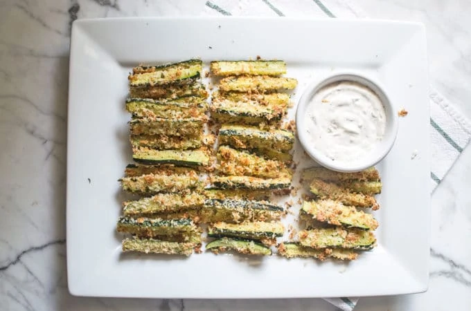 Baked Parmesan Zucchini Fries with Garlic Aioli | Lemons and Basil