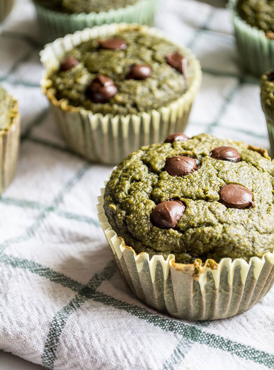 Green Smoothie Chocolate Chip Muffins | Lemons and Basil