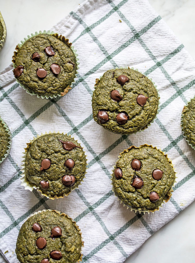 Green Smoothie Chocolate Chip Muffins Lemons and Basil