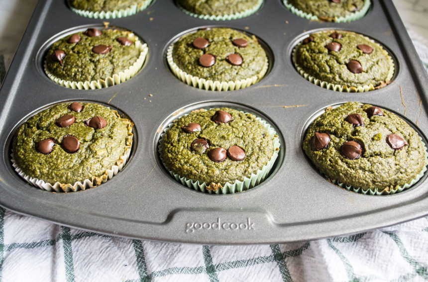 Green Smoothie Chocolate Chip Muffins Lemons and Basil