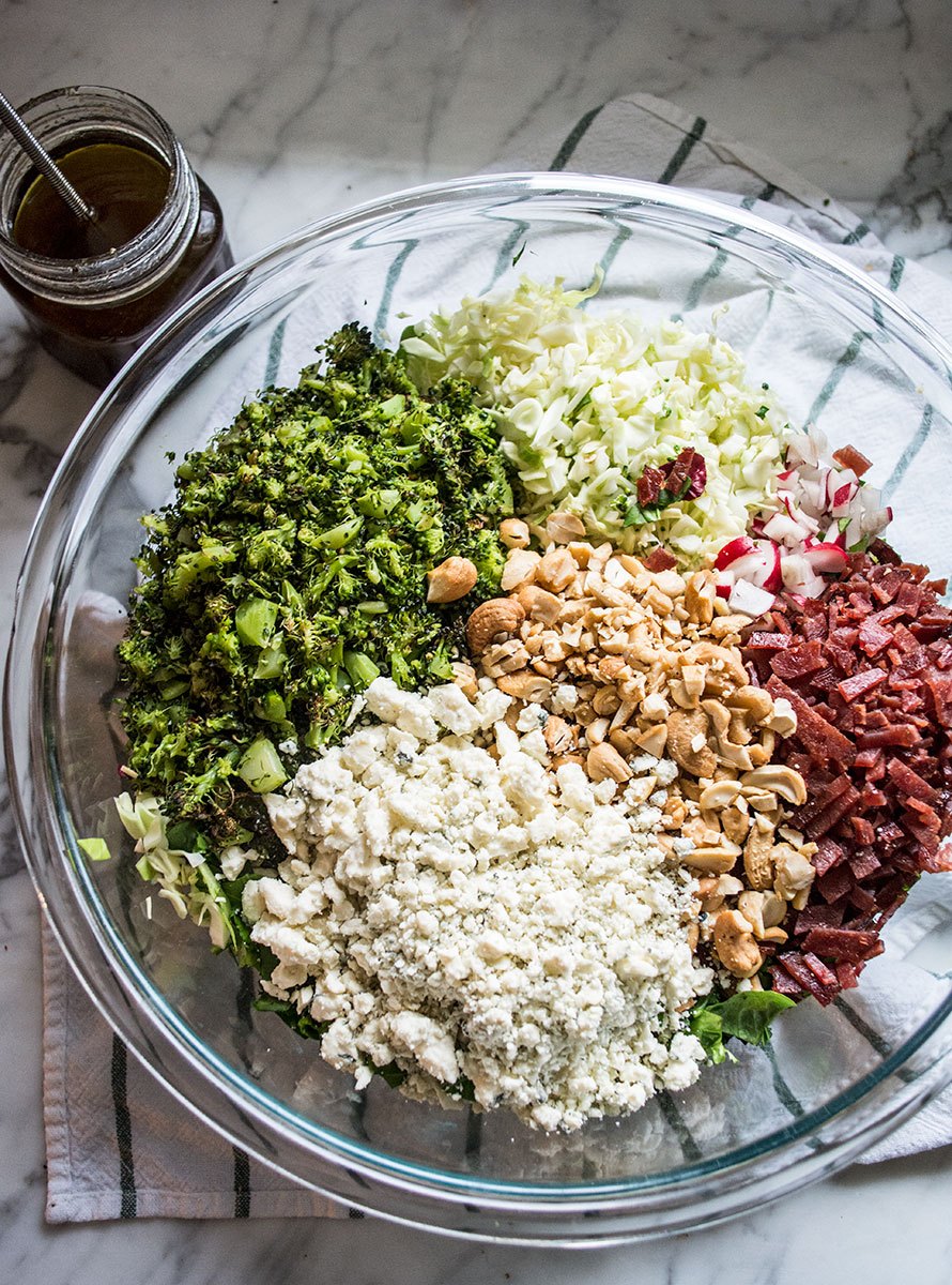 Roasted Broccoli Blue Cheese and Bacon Chopped Salad | Lemons and Basil