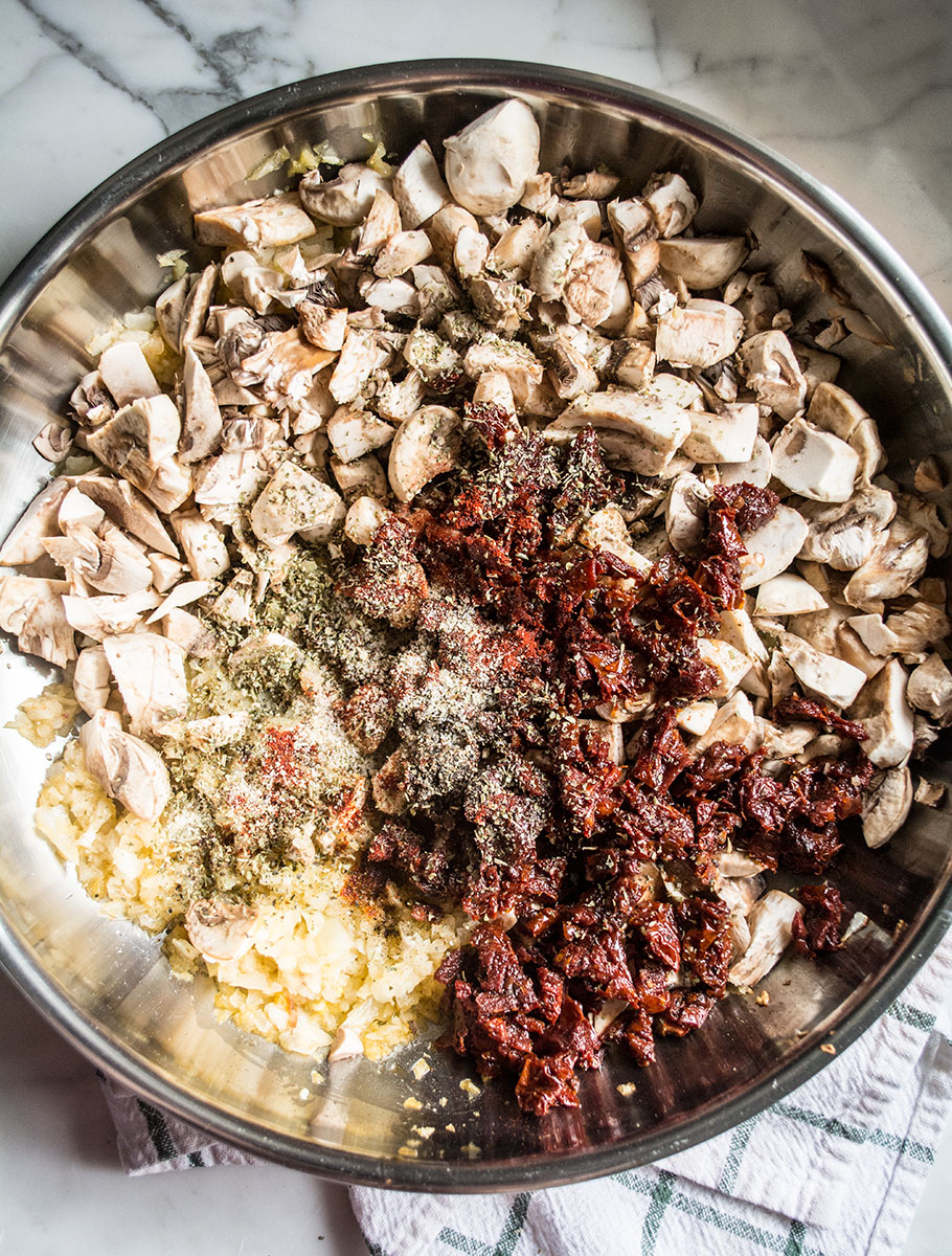 Sun-Dried Tomato and Mushroom Chickpea Pasta | Lemons and Basil