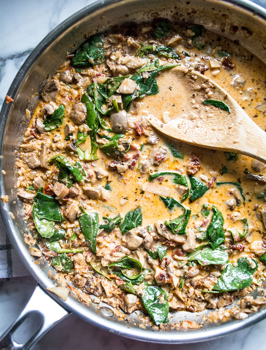 Sun-Dried Tomato and Mushroom Chickpea Pasta | Lemons and Basil