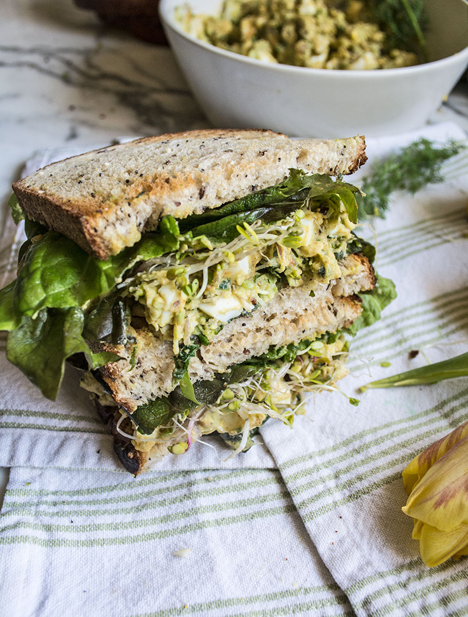 Avocado Egg Salad Sandwich with Sprouts | Lemons and Basil