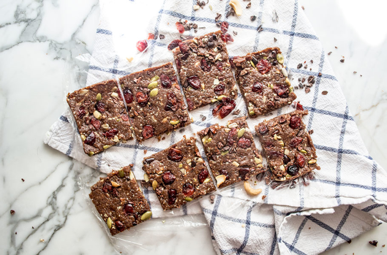 Vegan Cranberry Almond and Cacao Energy Bars Lemons and Basil
