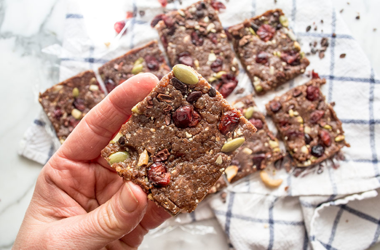 Vegan Cranberry Almond and Cacao Energy Bars Lemons and Basil