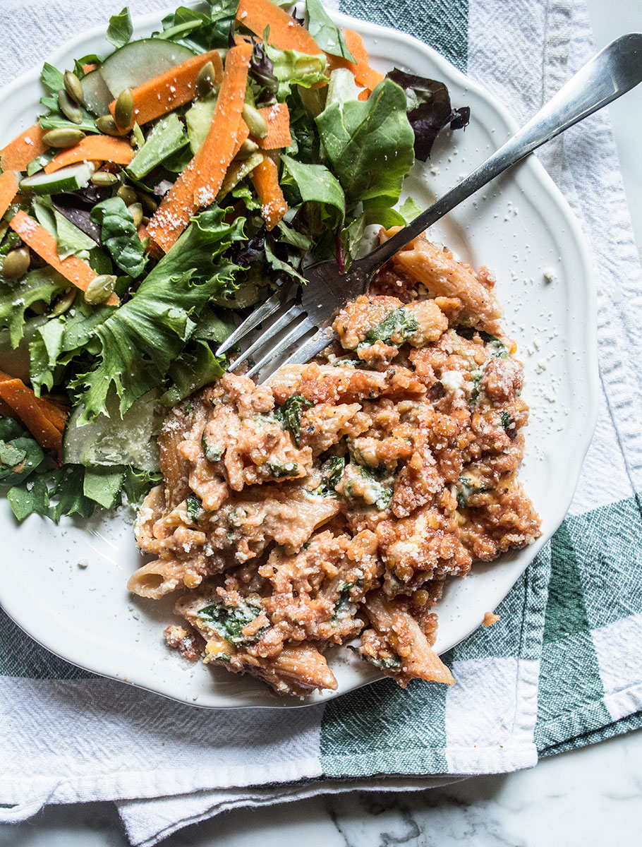 Red Lentil and Spinach Mock Lasagna | Lemons and Basil