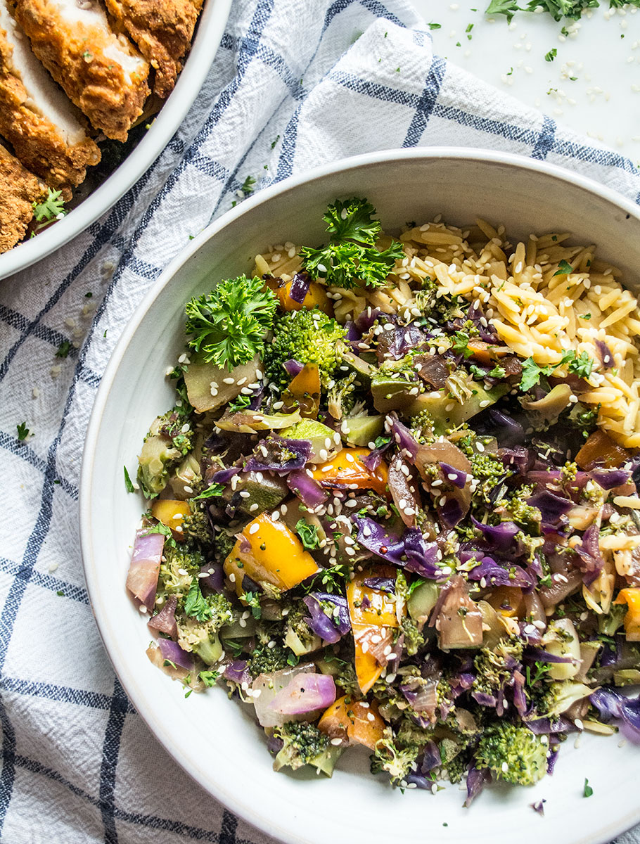 Vegan Chickpea Rice and Veggie Stir Fry | Lemons and Basil