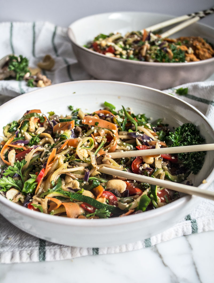 Vegetarian Zucchini Lo Mein | Lemons and Basil