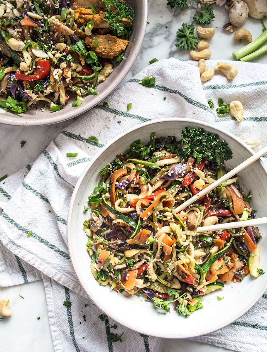 Vegetarian Zucchini Lo Mein | Lemons and Basil