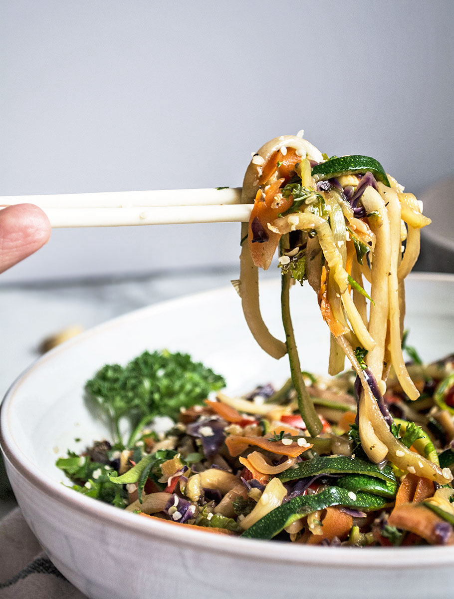 Vegetarian Zucchini Lo Mein | Lemons and Basil