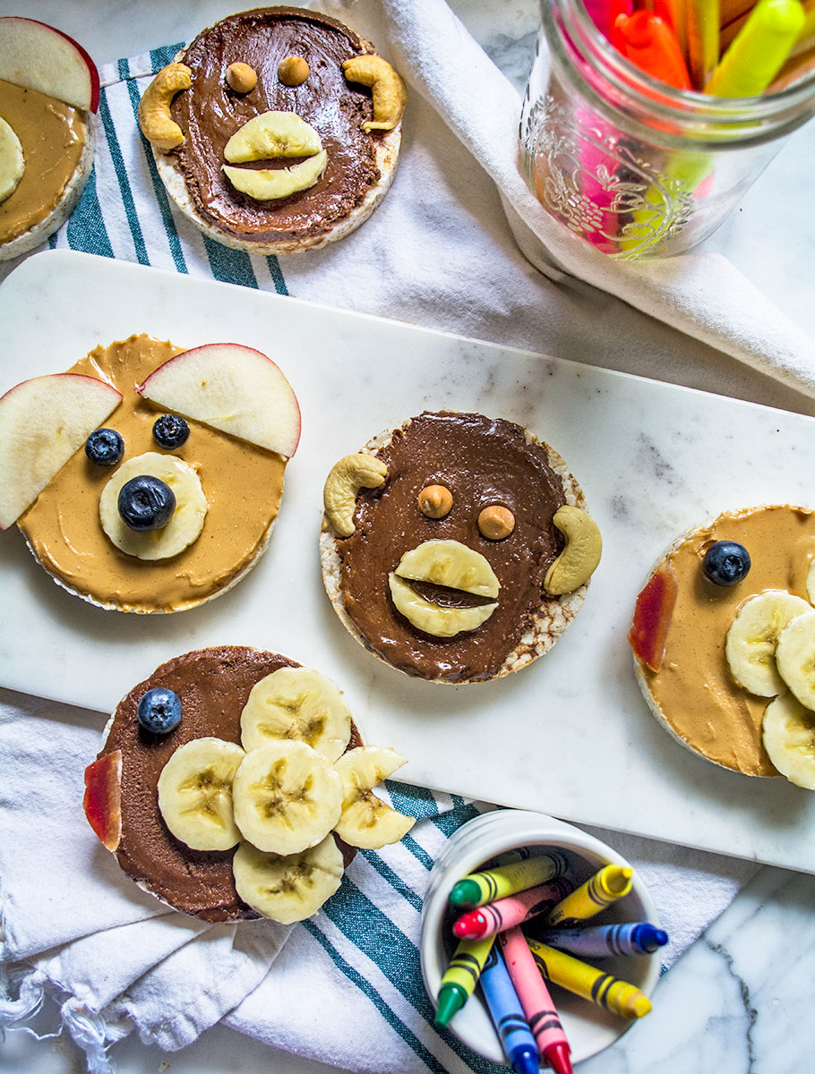 Animal Face Chocolate and Peanut Butter Rice Cakes | Lemons and Basil